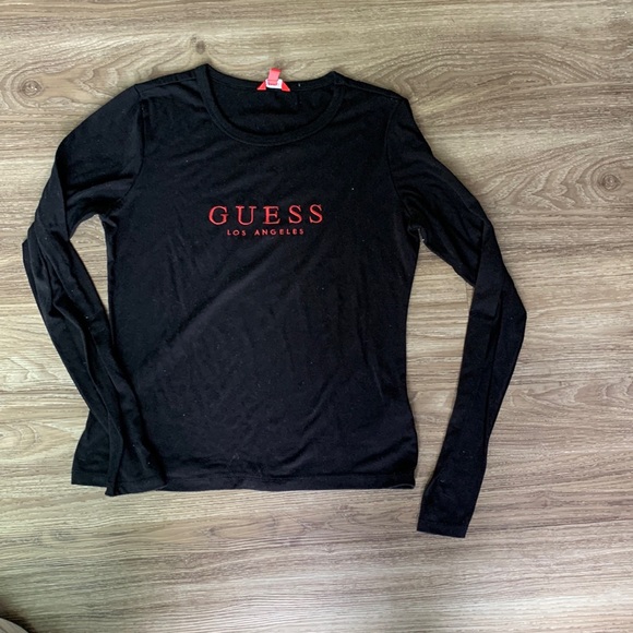 Guess Black Long Sleeve Top with Red Logo - Picture 1 of 5